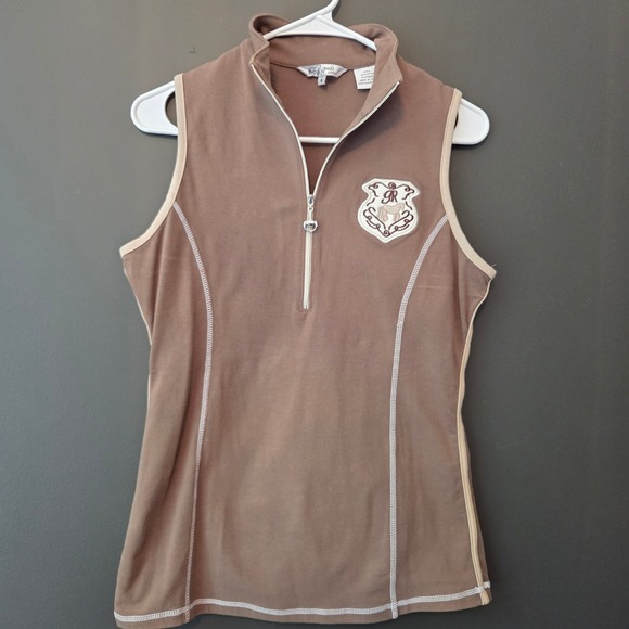 Goode Rider Tops - Goode Rider Ideal Show Tank Brown Quarter Zip Equestrian Sleeveless Top Size M